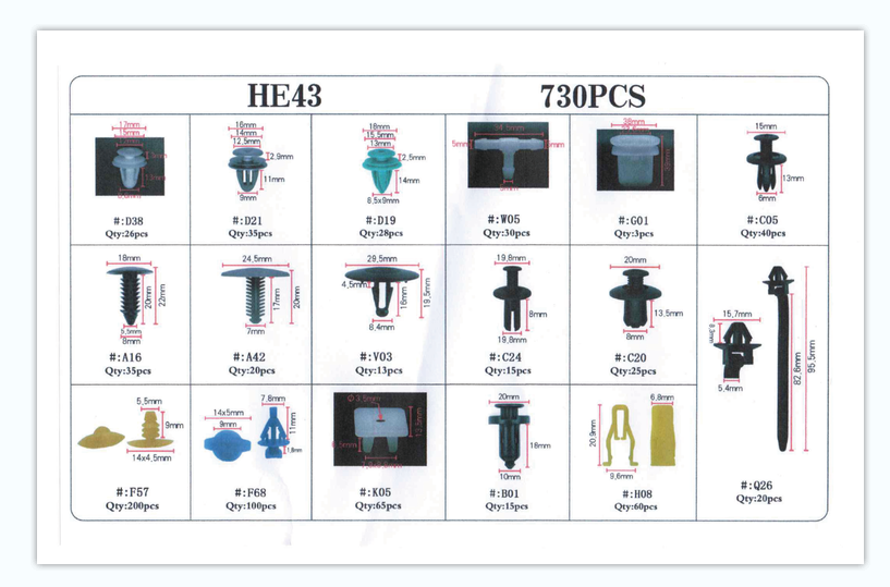 TM 730 Delige Assortiment bekleding Clips  MIX