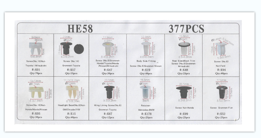 TM 377 Delige Assortiment bekleding Clips  voor MITSUBISHI , FORD , NISSAN , VW