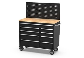 TM 122 cm Profi Tool trolley / Workbench with wooden top and rear wall
