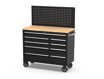 TM 122 cm Profi Tool trolley / Workbench with wooden top and rear wall