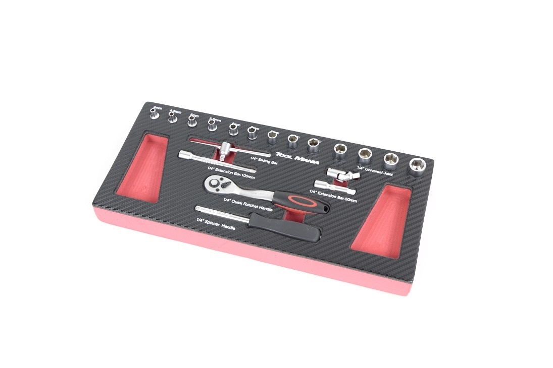 TM 19 Piece 1/4 socket set foam carbon look inlay