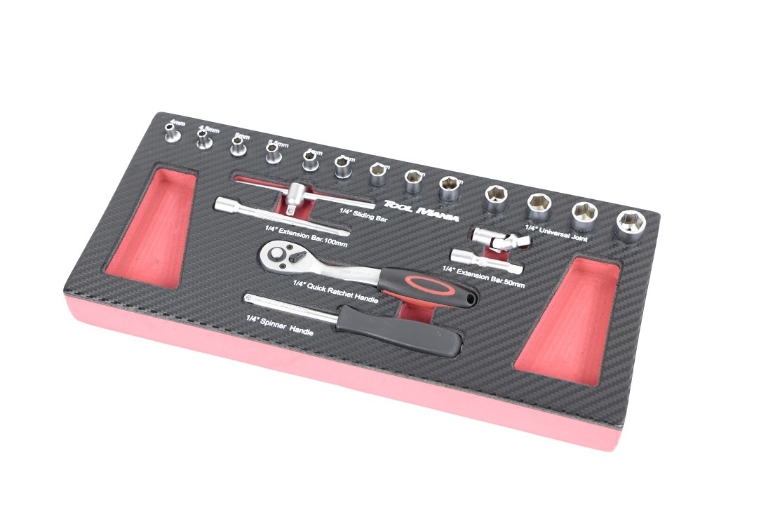 TM 19 Piece 1/4 socket set foam carbon look inlay