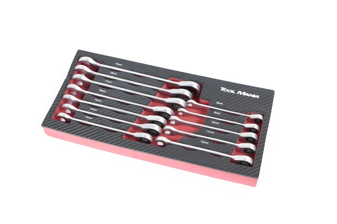 TM 12 Piece Plug Ring, Ratchet, Spanner Set in foam carbon look inlay