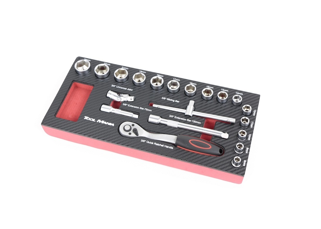 TM 20 Piece 3/8 socket set foam carbon look inlay