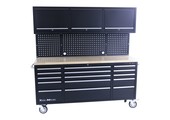 TM 182 cm Workbench with cupboard wall and wooden top in black