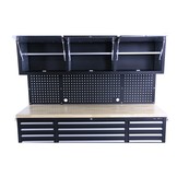 TM 182 cm Werkbank met Kastenwand en Houten Blad Zwart