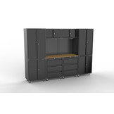 Premium black workshop interior with workbench and tool cabinets 11 pieces