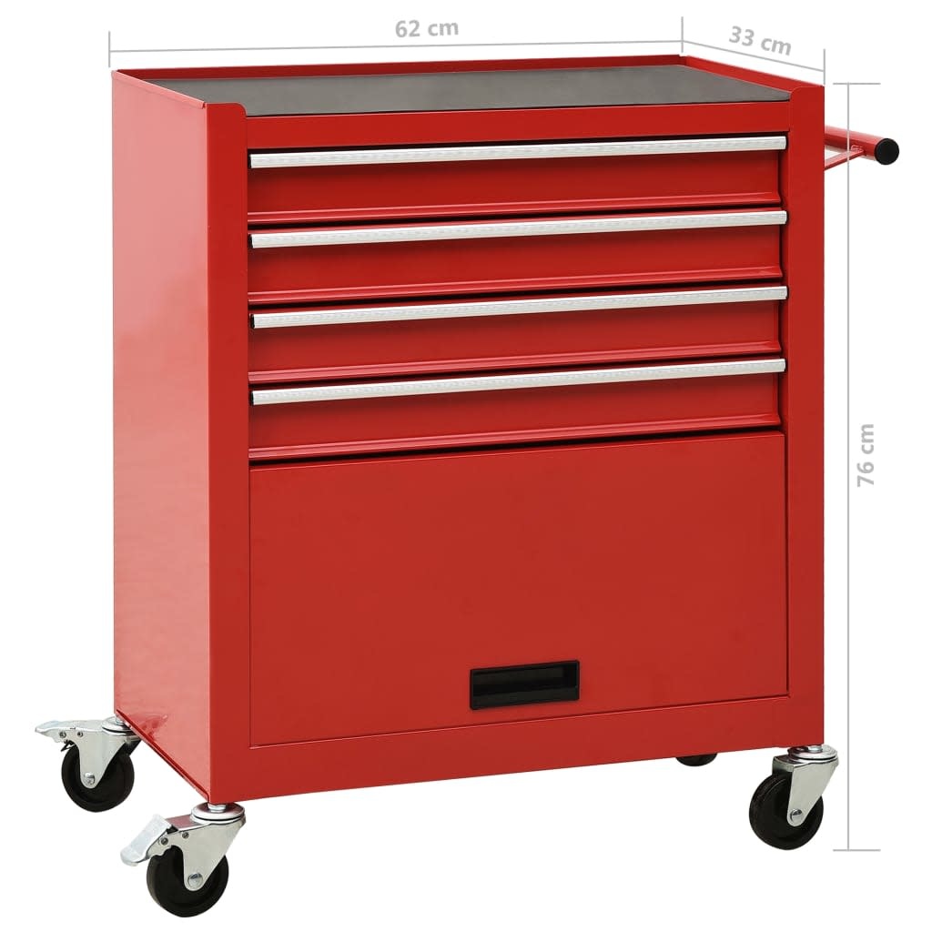 Gereedschapswagen met 4 lades staal rood
