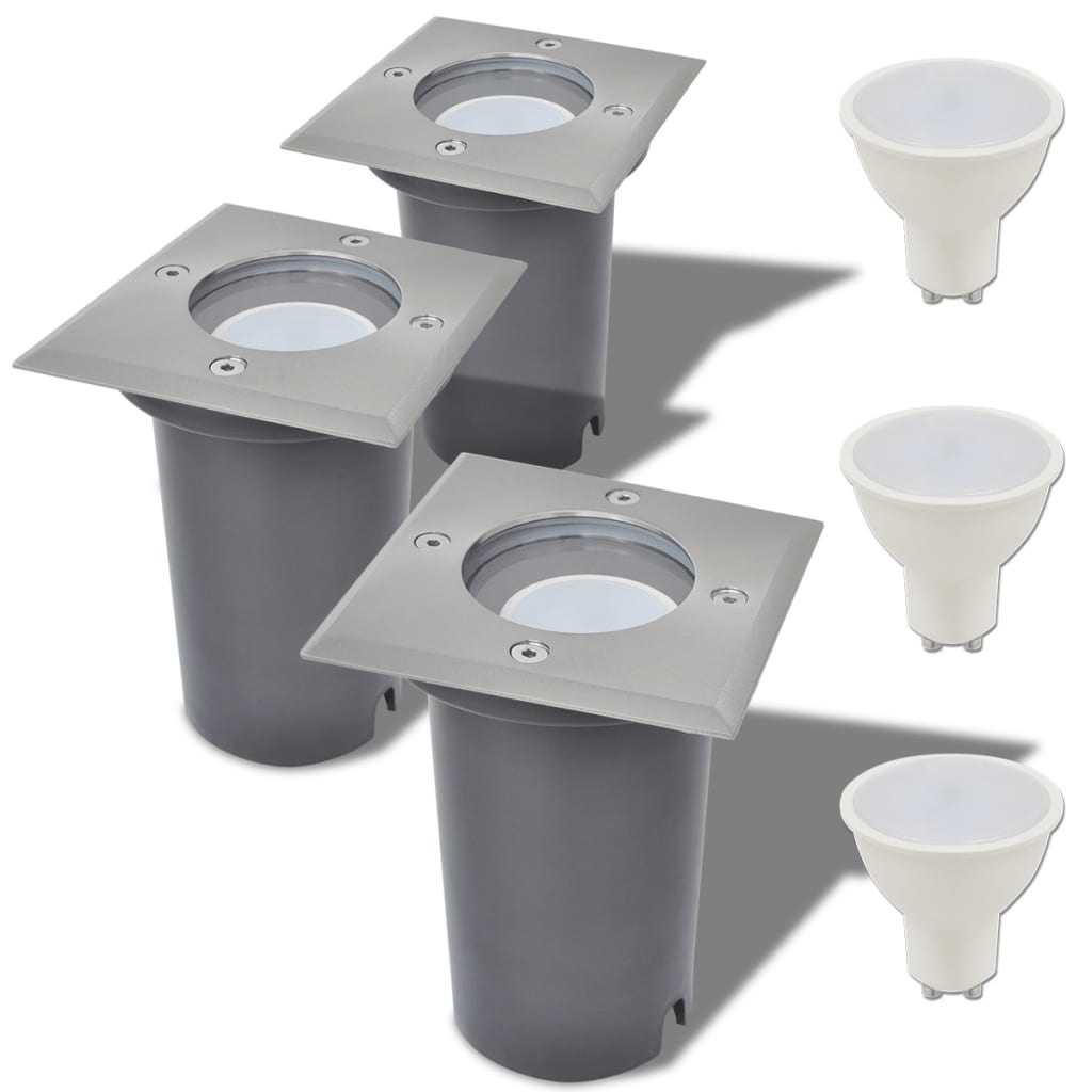 VD LED-grondspots buiten vierkant 3 st