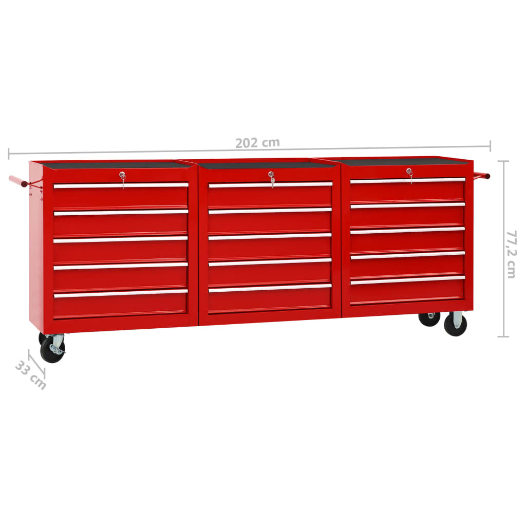 VD Gereedschapswagen met 15 lades staal rood