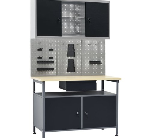 VD Werkbank met drie wandpanelen en een kast