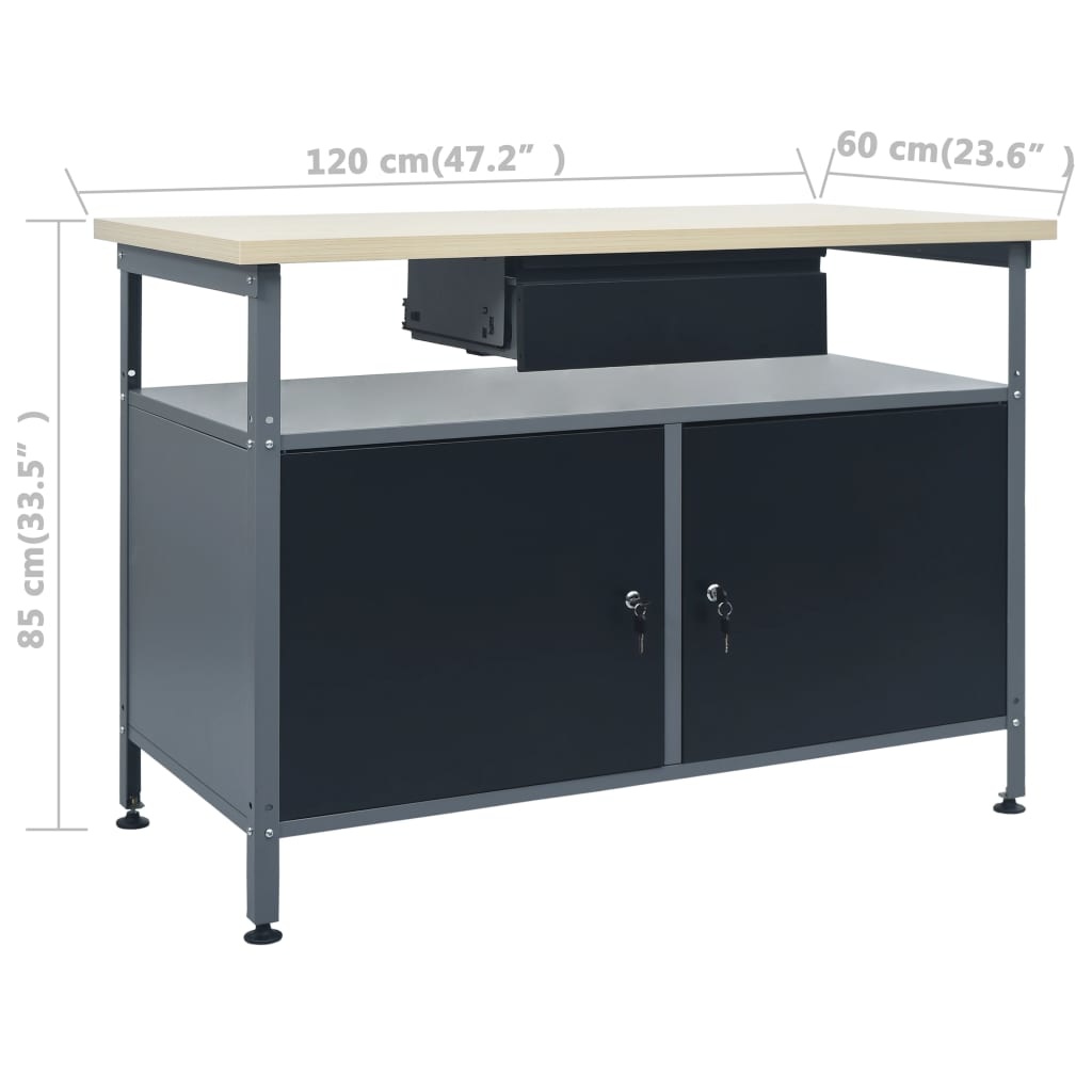 VD Werkbank mit drei Wandpaneelen und einem Schrank