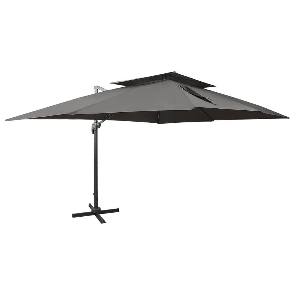 Zweefparasol met dubbel dak 400 x 300 cm antracietkleurig