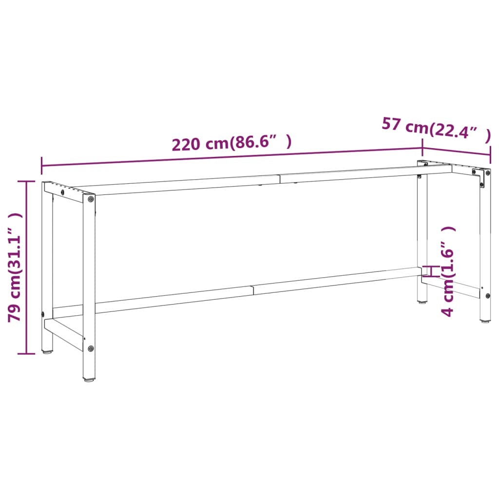 VD Werkbankframe 220 x 57 x 79 cm metaal matzwart en mat rood