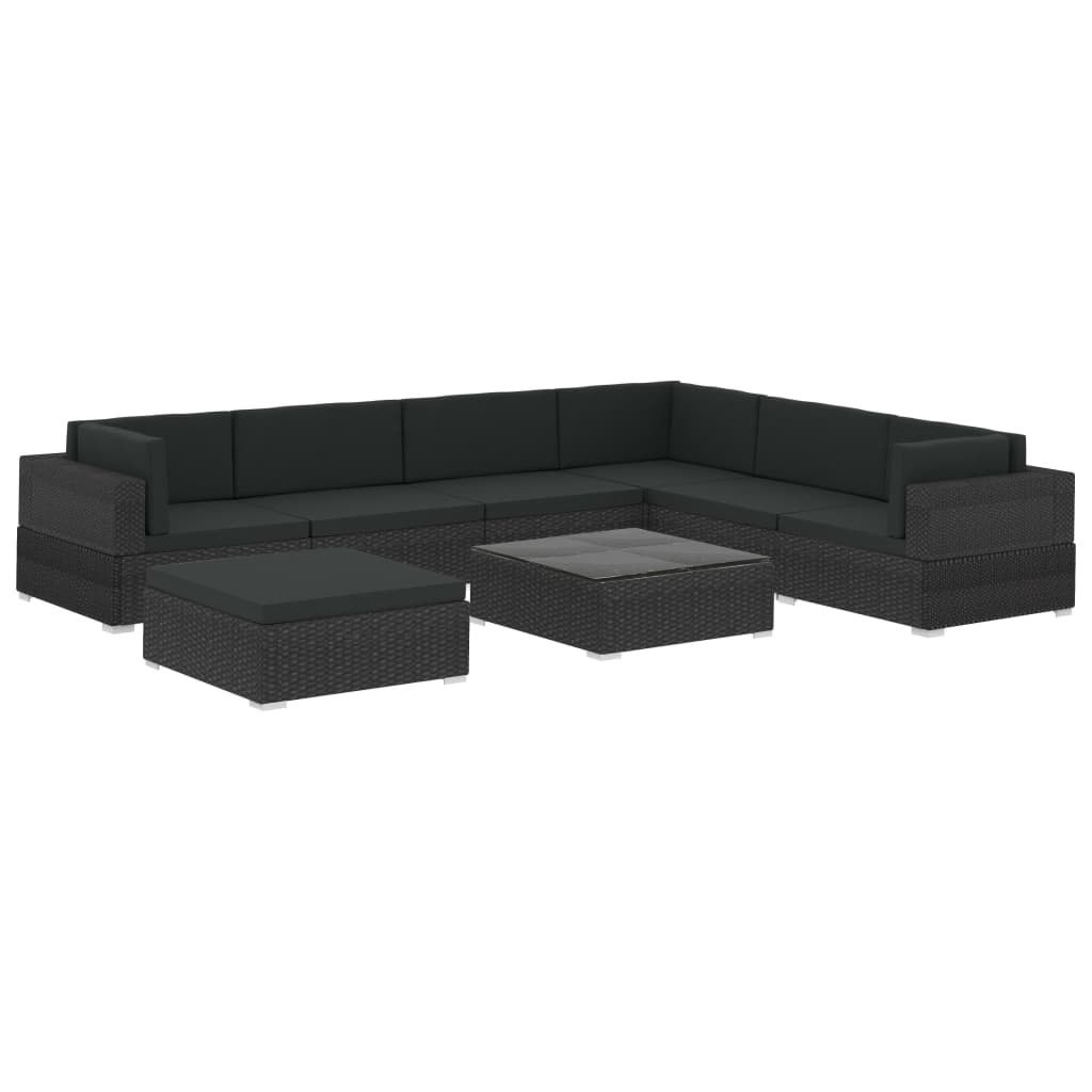 VD 8 delige Loungeset met kussens poly rattan zwart
