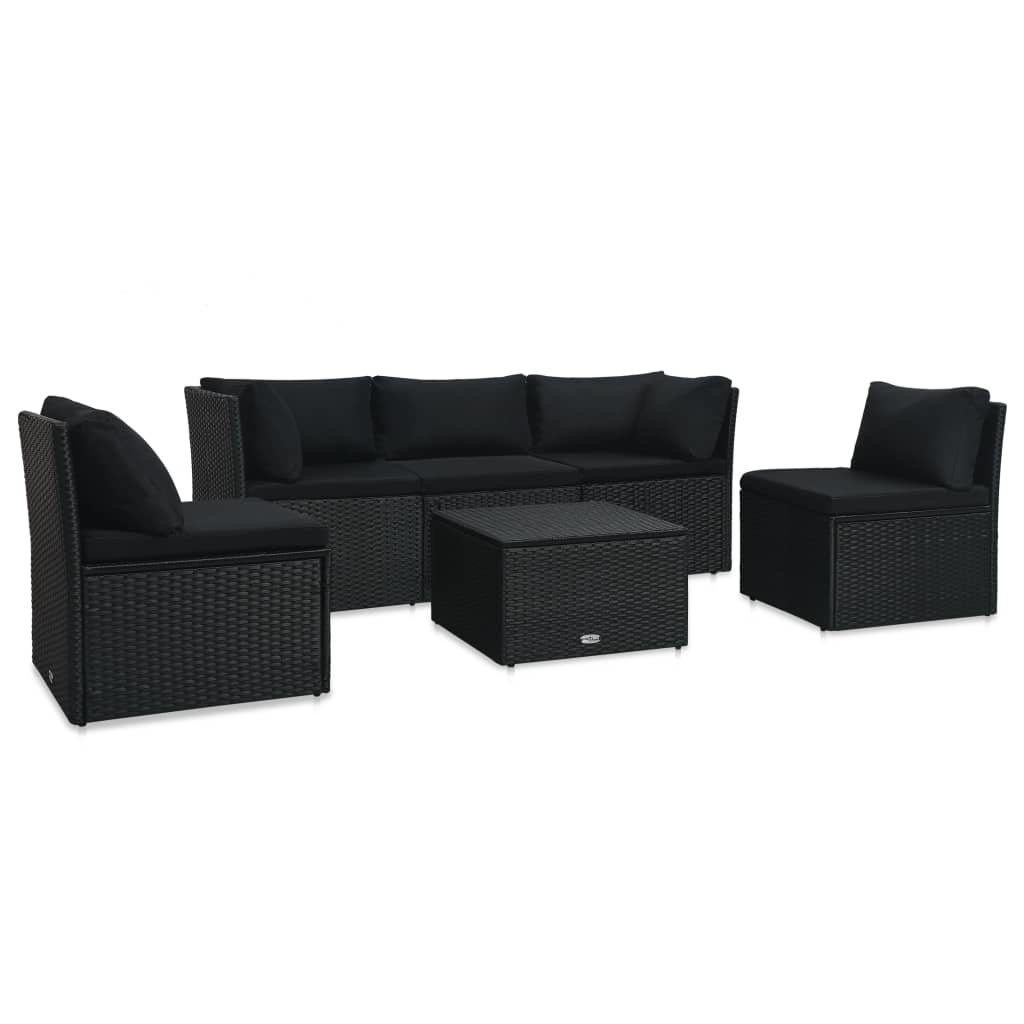 VD 4 delige Loungeset met kussens poly rattan zwart