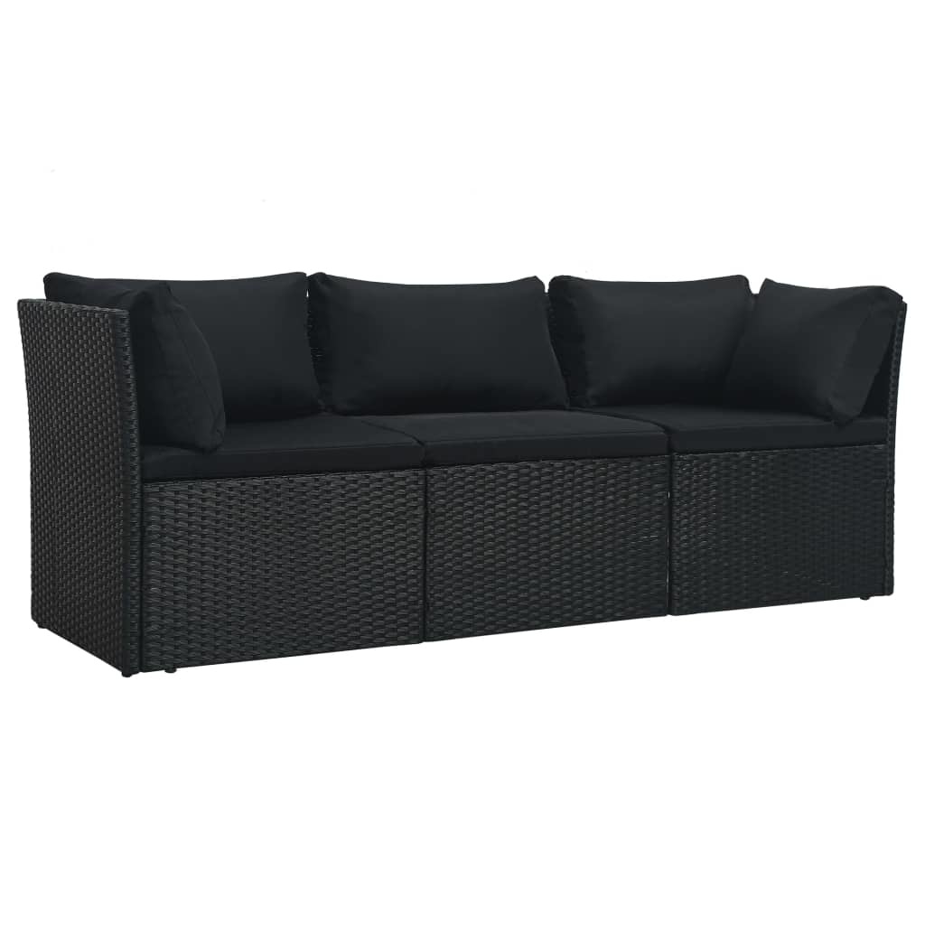 VD 4 delige Loungeset met kussens poly rattan zwart