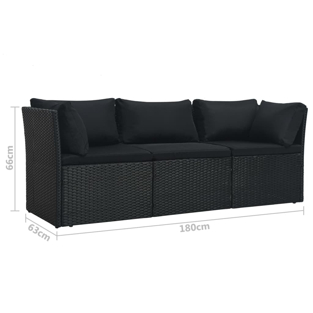 VD 4 delige Loungeset met kussens poly rattan zwart