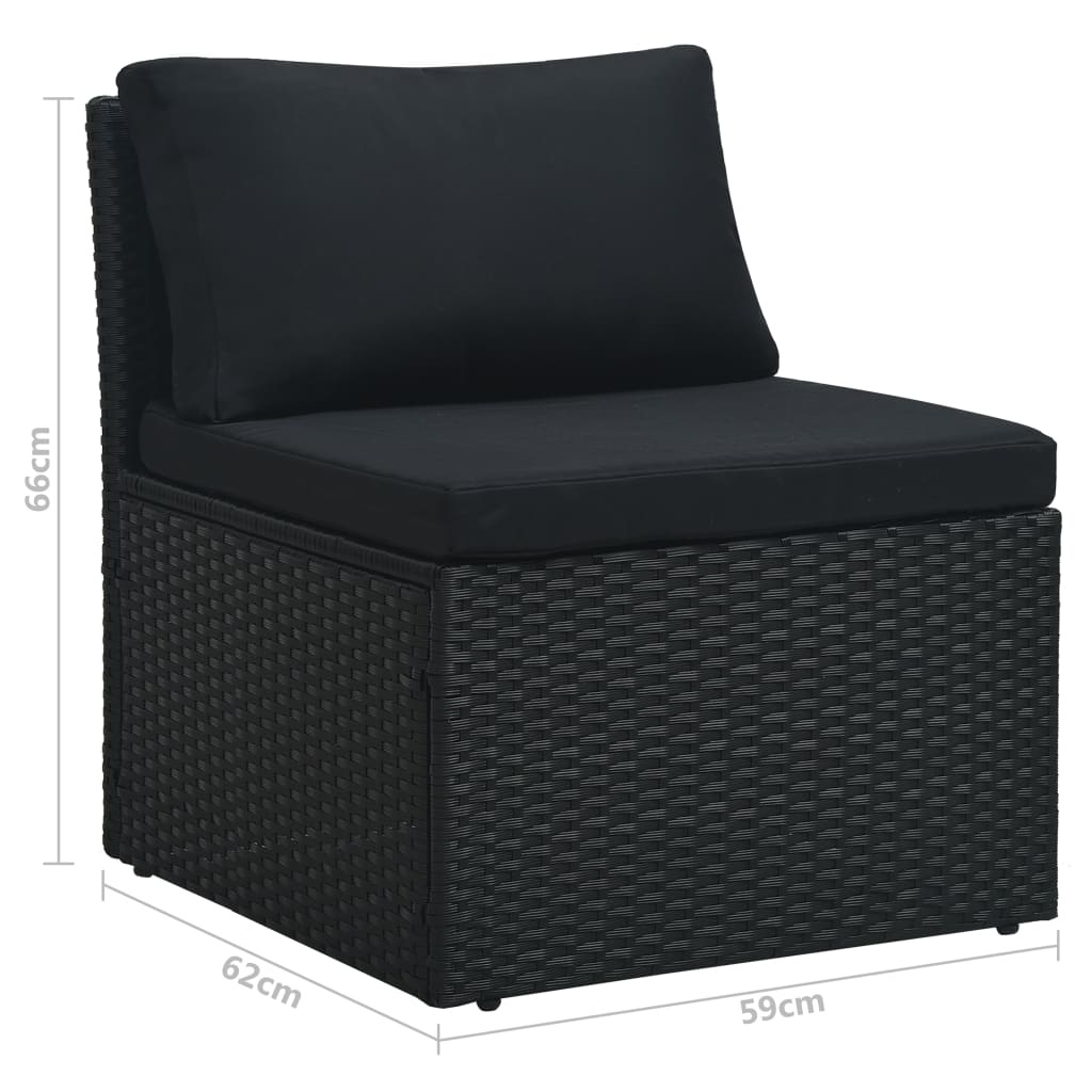 VD 4 delige Loungeset met kussens poly rattan zwart