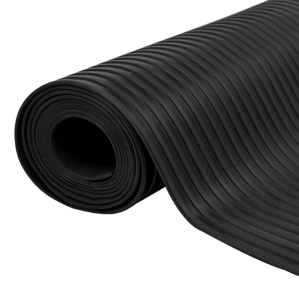 TM Vloermat anti-slip 3 mm 1,5x4 m rubber brede ribbel zwart