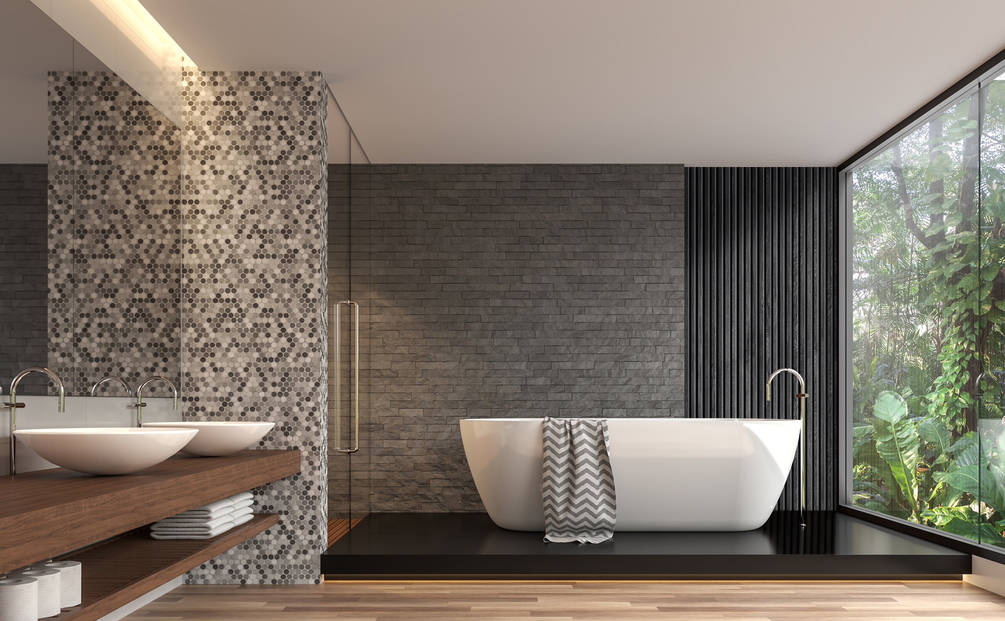 TM Wandpaneel , Lattenwand 244 x 60 cm zwart eiken, dikte 22mm