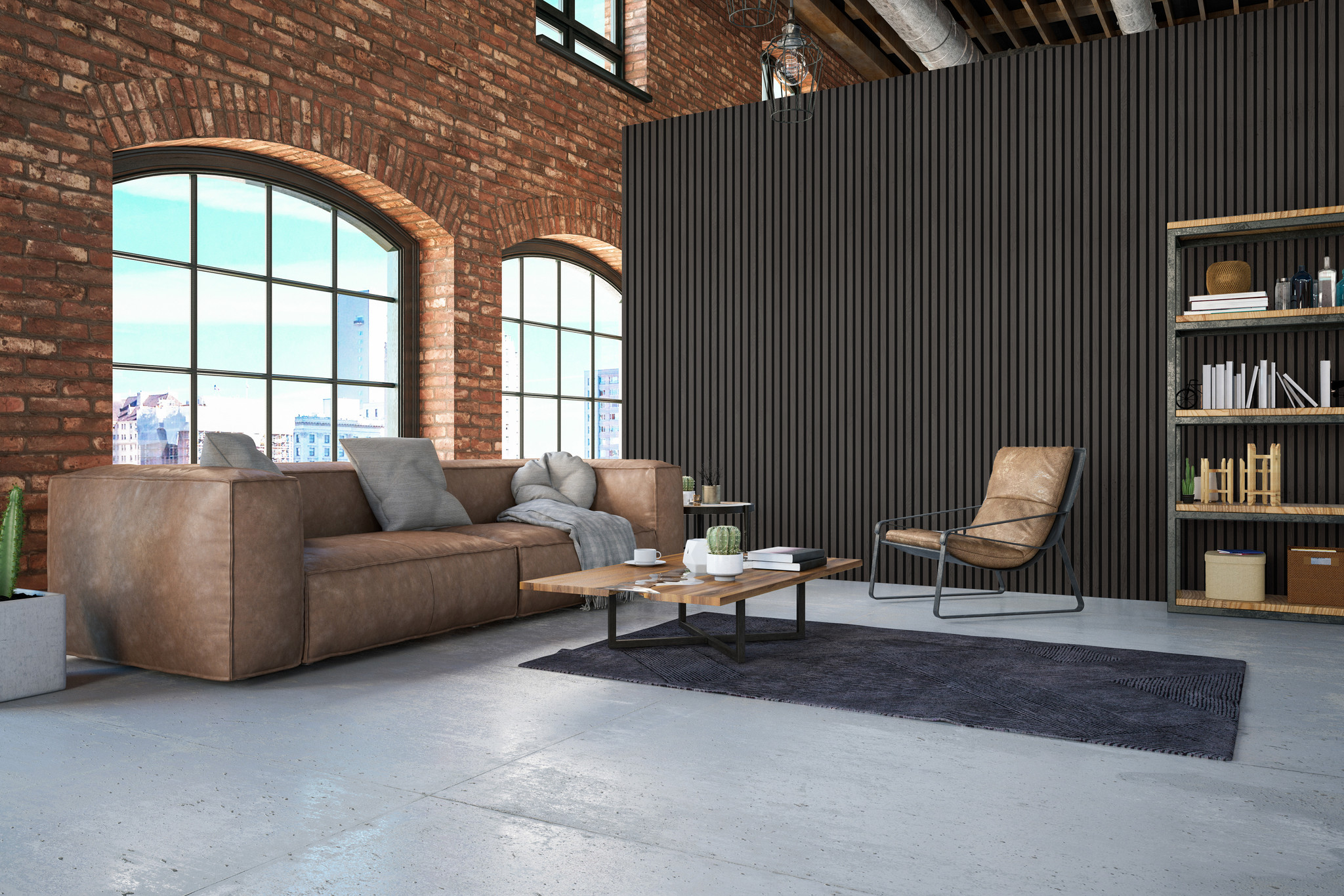 TM Wandpaneel , Lattenwand 244 x 60 cm zwart eiken, dikte 22mm