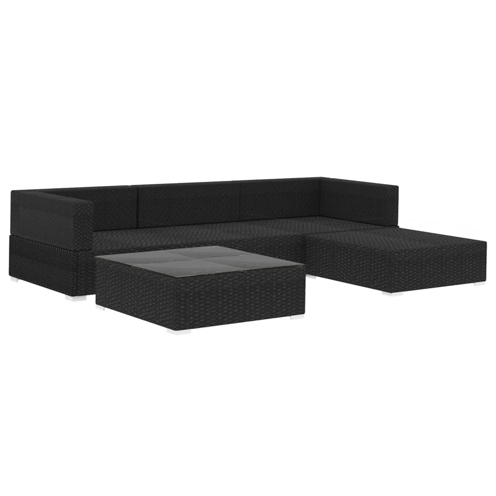 VD 5-delige Loungeset met kussens poly rattan zwart