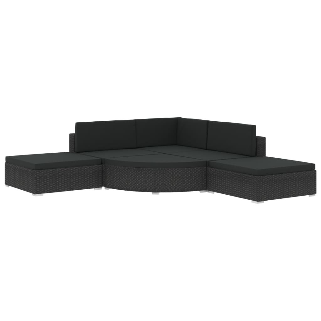VD 6-delige Loungeset met kussens poly rattan zwart