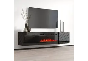 Tv-meubel Modern design met elektrische openhaard 183x34,5x37,3 cm Zwart