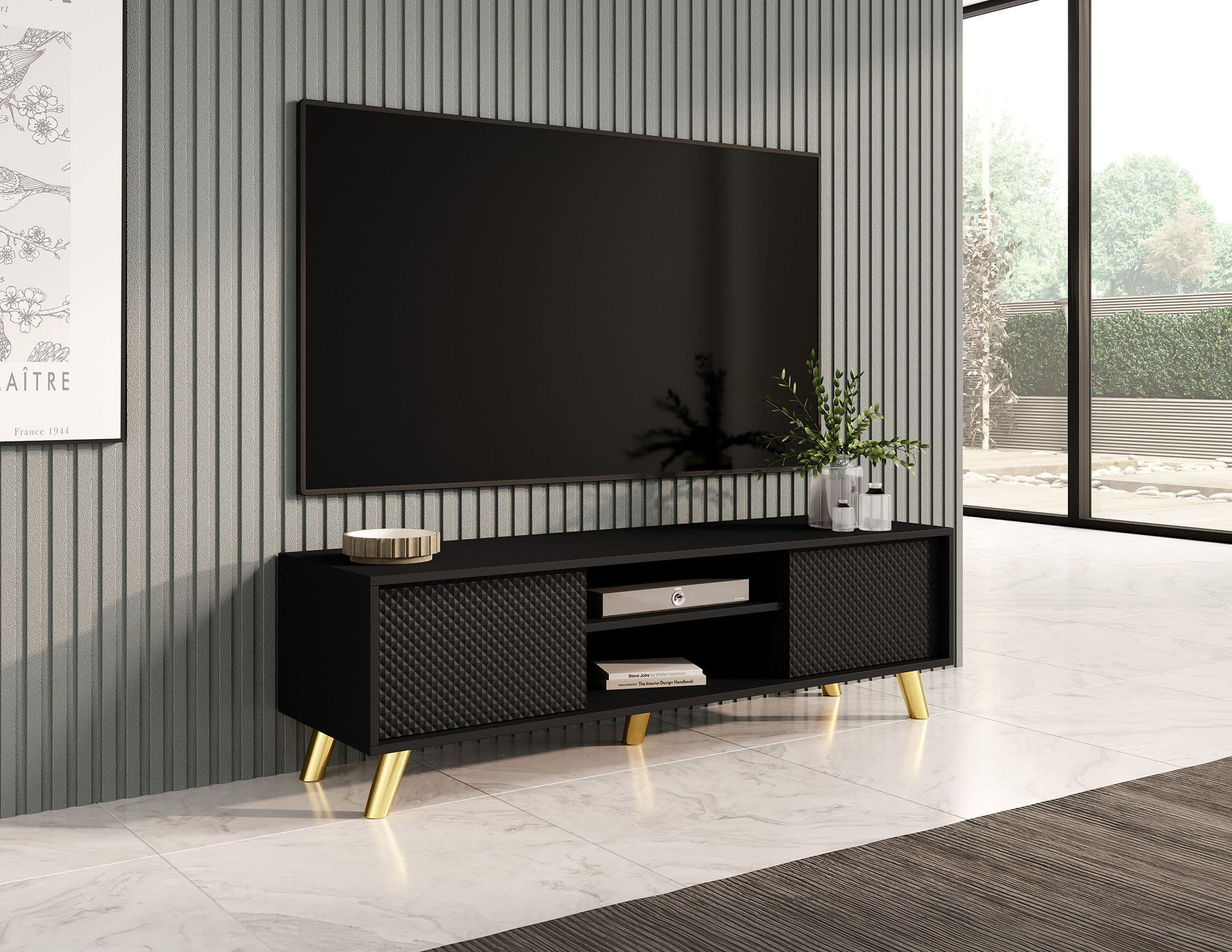 TV Meubel modern Design met pootjes zwart 140cm