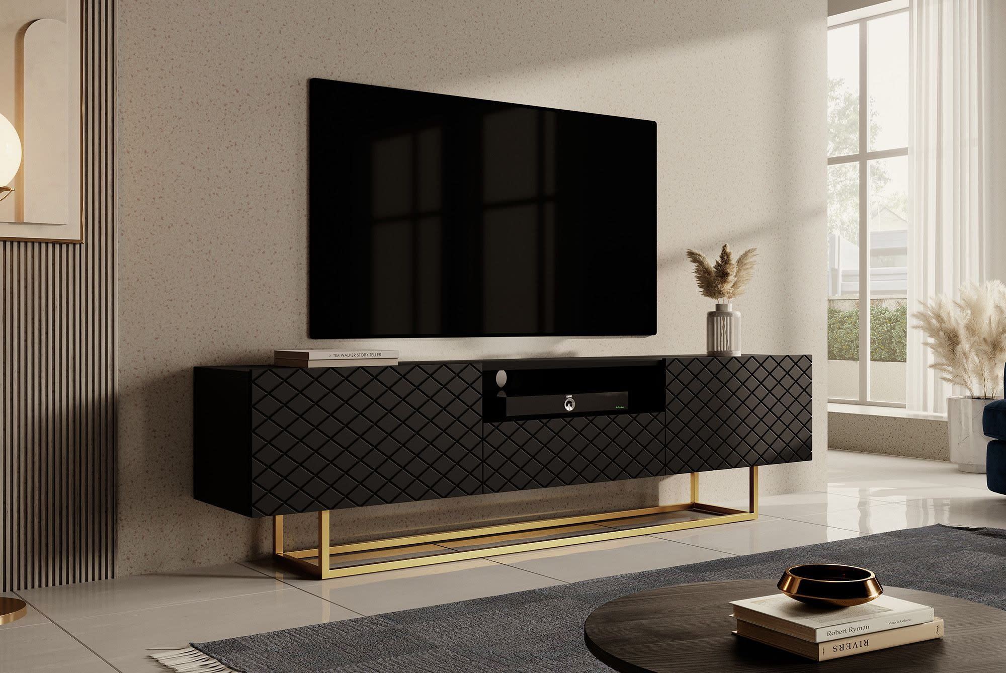 TV Meubel modern Design met frame zwart 190 x 36,8 x 51,4 cm