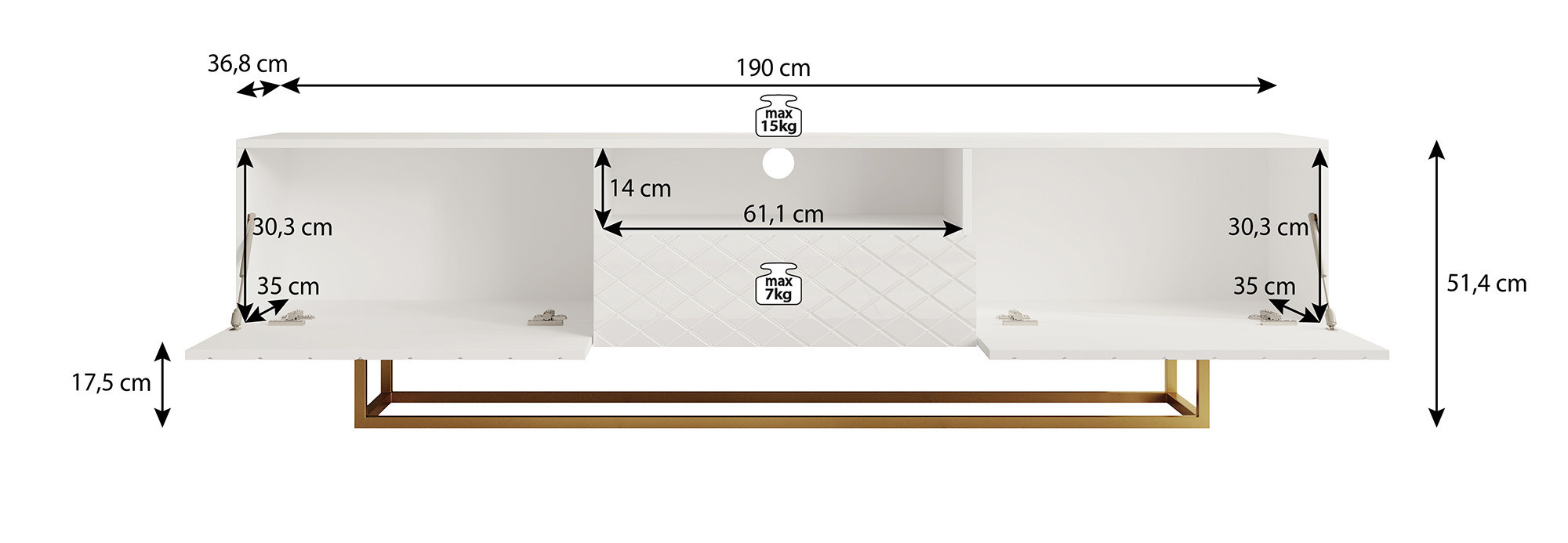 TV-Meubel modern Design met frame zwart 190cm