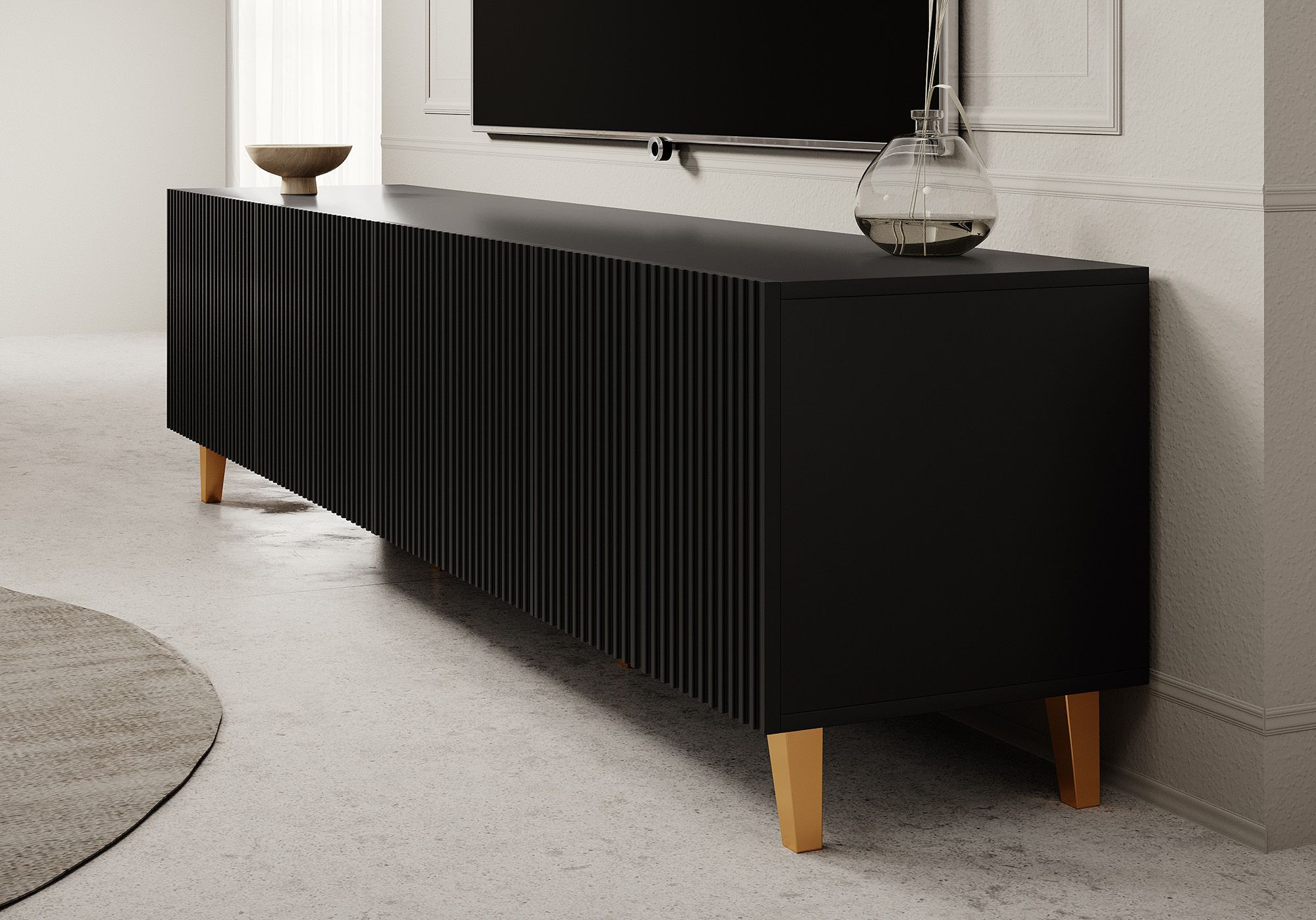 Tv meubel Modern design 201x42x53 cm Latten patroon Zwart