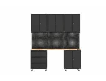 Premium zwarte werkplaatsinrichting met werkbank en gereedschapskasten 9 delige