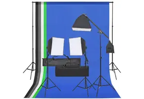 VD  Fotostudioset met verlichtingsset en achtergrond