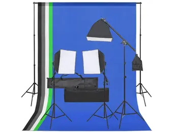 VD  Fotostudioset met verlichtingsset en achtergrond