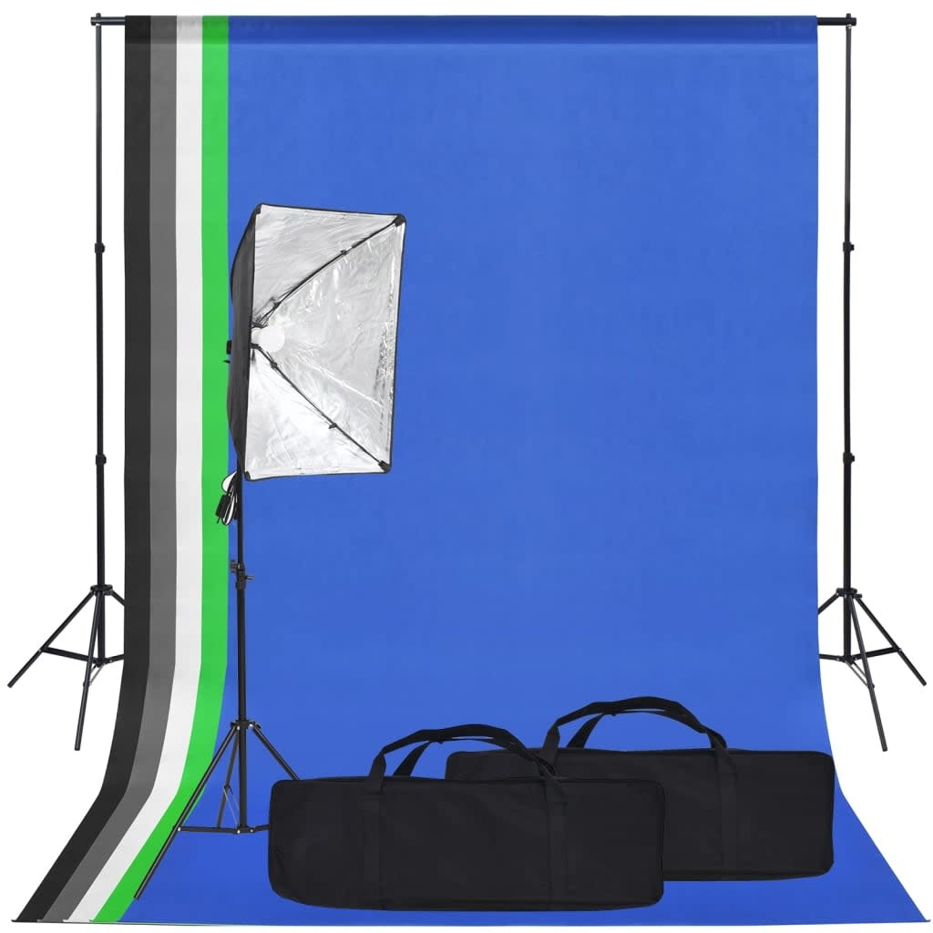 VD Fotostudioset met softboxlamp en achtergrond