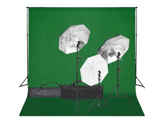 VD  Fotostudioset met verlichtingsset en achtergrond