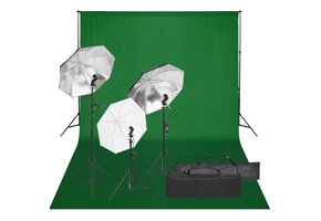 VD  Fotostudioset met verlichtingsset en achtergrond