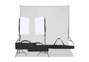 VD  Fotostudioset met verlichtingsset en achtergrond
