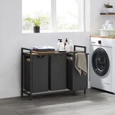 Wasmand met 3 vakken , Wassorteerder , 114L , vintage Bruin en Zwart