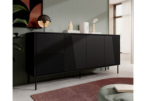 TM Dressoir gestreept Mat zwart  200 cm