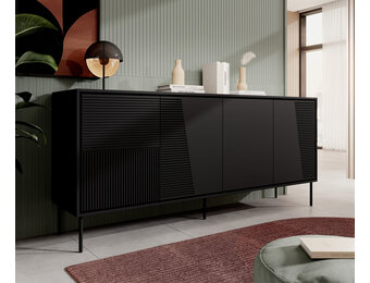 TM Dressoir gestreept Mat zwart 200 cm