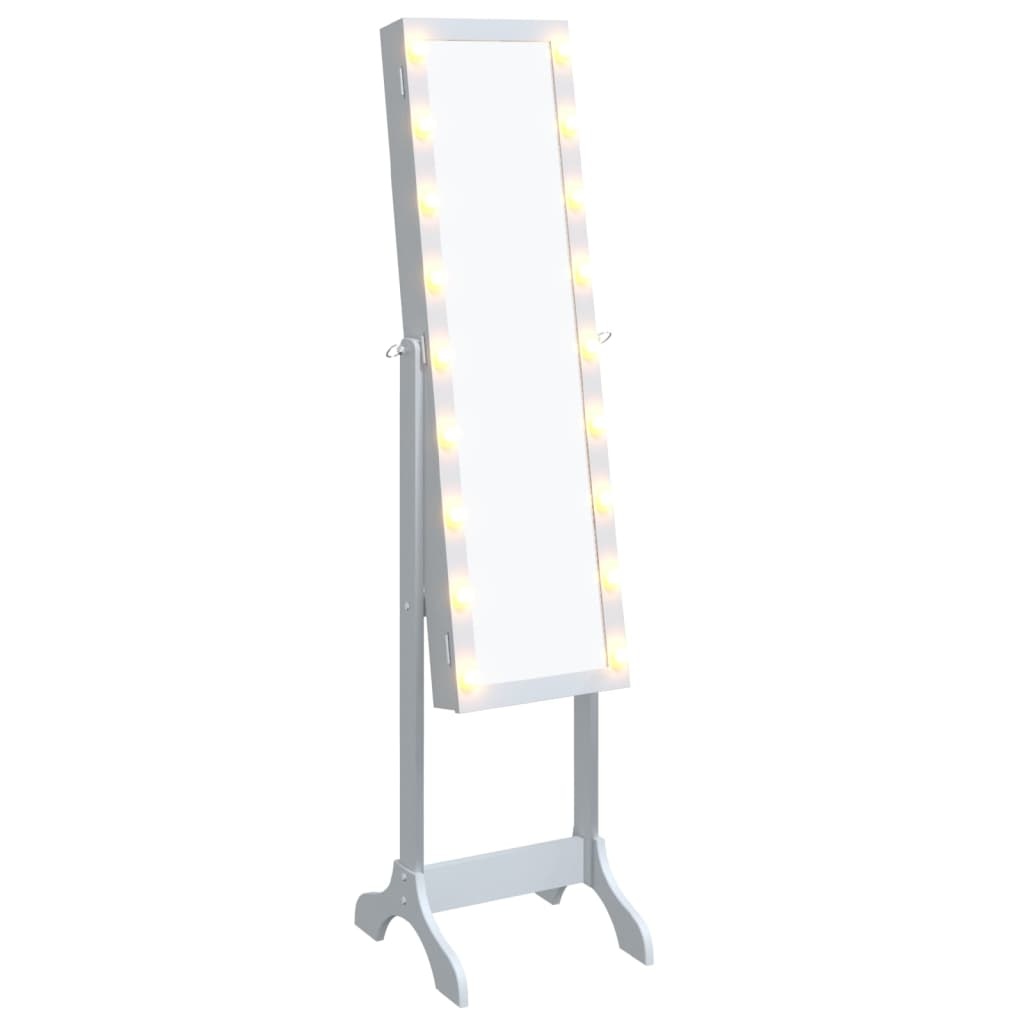TM spiegel opberg make up/sieraden vrijstaand met LED's 34x37x146 cm wit