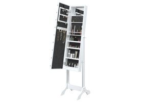 TM  spiegel opberg make up/sieraden vrijstaand met LED's 34x37x146 cm wit