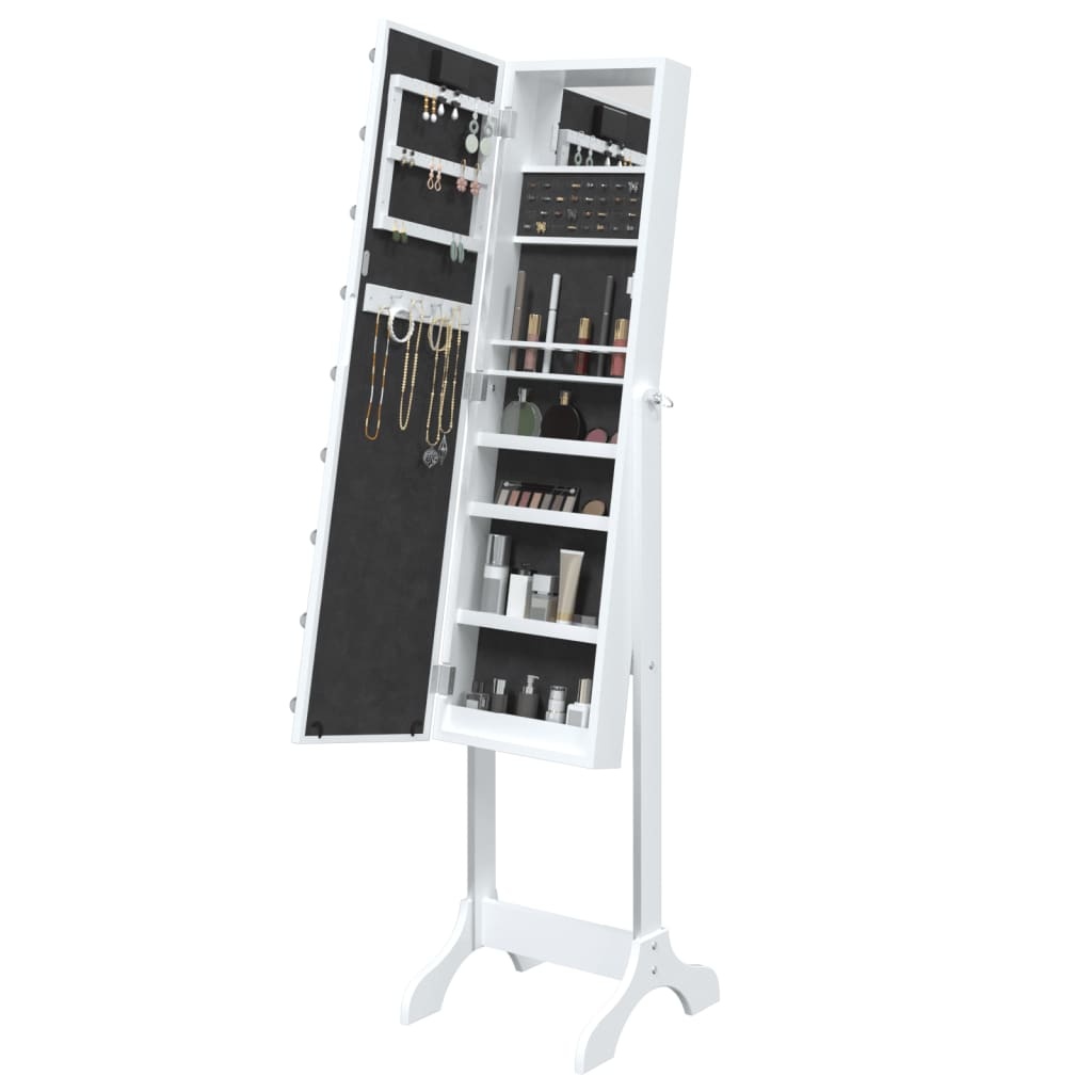 TM spiegel opberg make up/sieraden vrijstaand met LED's 34x37x146 cm wit