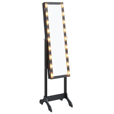 TM spiegel opberg make up/sieraden vrijstaand met LED's 34x37x146 cm zwart