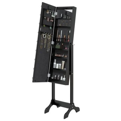 TM spiegel opberg make up/sieraden vrijstaand met LED's 34x37x146 cm zwart