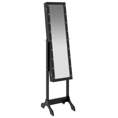 TM spiegel opberg make up/sieraden vrijstaand met LED's 34x37x146 cm zwart