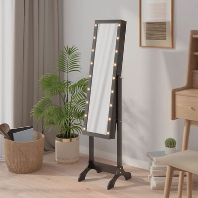 TM spiegel opberg make up/sieraden vrijstaand met LED's 34x37x146 cm zwart